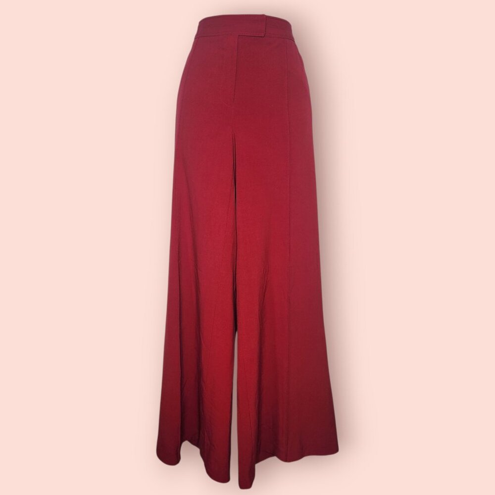 Moda international Red high waisted paper bag flare wide leg dress pants size 10
